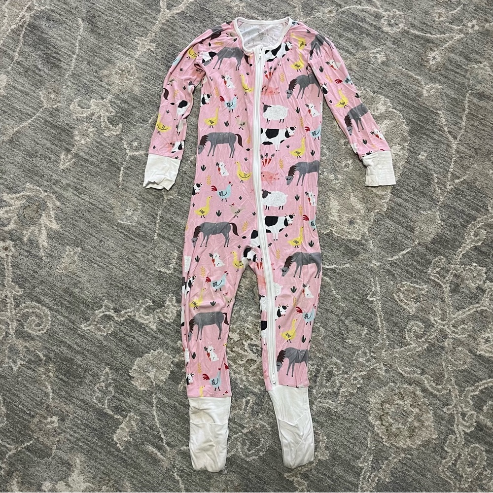 Little Sleepies Bamboo Cotton Zippy Pajamas Farm Animals 3T